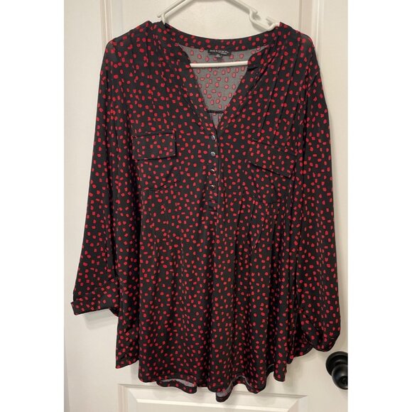 Ava & Grace Black & Red Polka Dot Womens 3/4 Sleeve Blouse Top - Picture 1 of 7